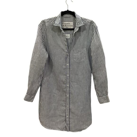 Frank & Eileen Mary Classic Linen Shirtdress In Navy Blue Stripe Size XS - Picture 4 of 10